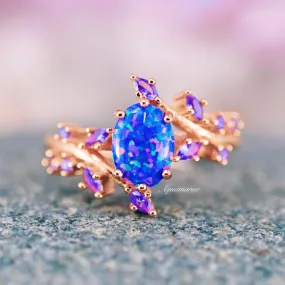 Starry Night Van Gogh Blue Fire Opal & Cornflower Sapphire Ring- 14K Rose Gold Vermeil Starry Night Van Gogh Blue Fire Opal & Cornflower Sapphire Ring- 14K Rose Gold Vermeil