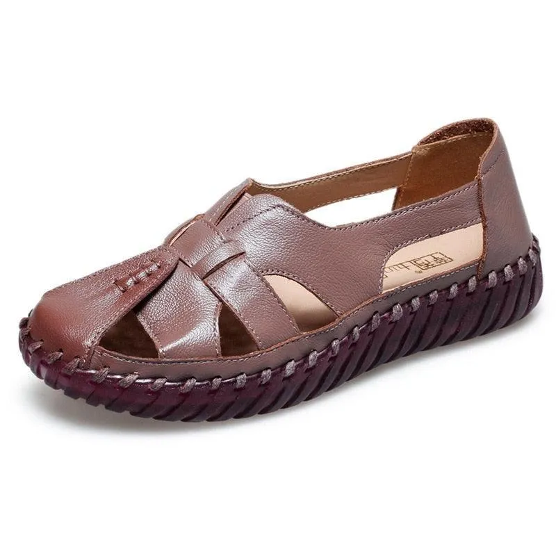 Stitched Leather Flat Sandals