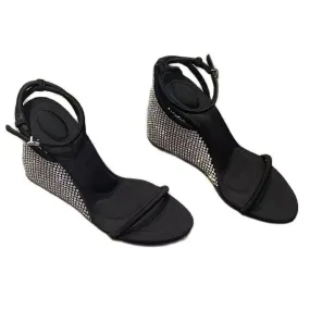 Strap Wedge Sandals - Rhinestones Strap Wedge Sandals - Rhinestones