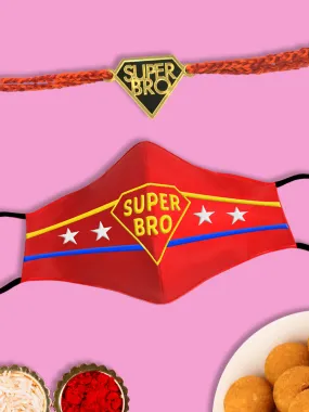 Super Bro Embroidered Face Mask   Rakhi Combo Set Super Bro Embroidered Face Mask   Rakhi Combo Set