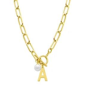 Tarnish Resistant 14k Gold Plated Freshwater Pearl Initial Toggle Necklace Tarnish Resistant 14k Gold Plated Freshwater Pearl Initial Toggle Necklace
