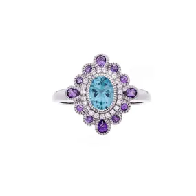Tremezzo Collection Vintage Blue Topaz, Amethyst and Diamond Ring Tremezzo Collection Vintage Blue Topaz, Amethyst and Diamond Ring