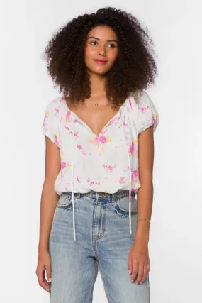 Velvet Heart Neema Pink Summer Roses Floral Top (White/Pink) Velvet Heart Neema Pink Summer Roses Floral Top (White/Pink)