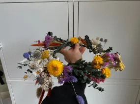 Wildflower Eucalyptus, Daisies & Scottish Thistle Dried Flower Crown / Colourful Bridal Crown / Wedding Flower Crown Wildflower Eucalyptus, Daisies & Scottish Thistle Dried Flower Crown / Colourful Bridal Crown / Wedding Flower Crown
