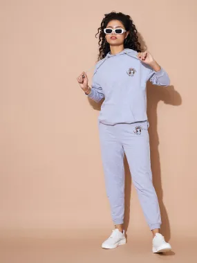 Women Grey Embroidered Oversized Hoodie With Track Pants Women Grey Embroidered Oversized Hoodie With Track Pants