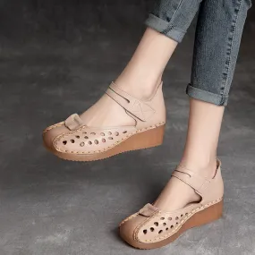 Women Summer Hollow Leather Wedge Casual Sandals Women Summer Hollow Leather Wedge Casual Sandals