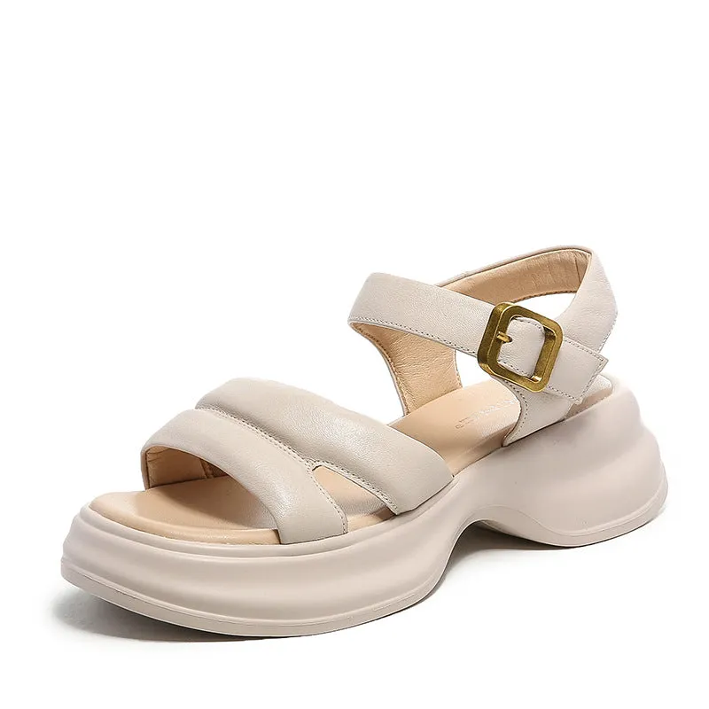 Women Summer Soft Leather Thick Soled Casual Sandals