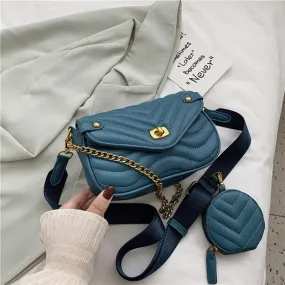 Women's Quilted Shoulder Bag With Adjustable Strap And Matching Purse Women's Quilted Shoulder Bag With Adjustable Strap And Matching Purse