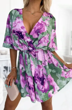 Zanita Patterned Wrap Dress-Purple Zanita Patterned Wrap Dress-Purple